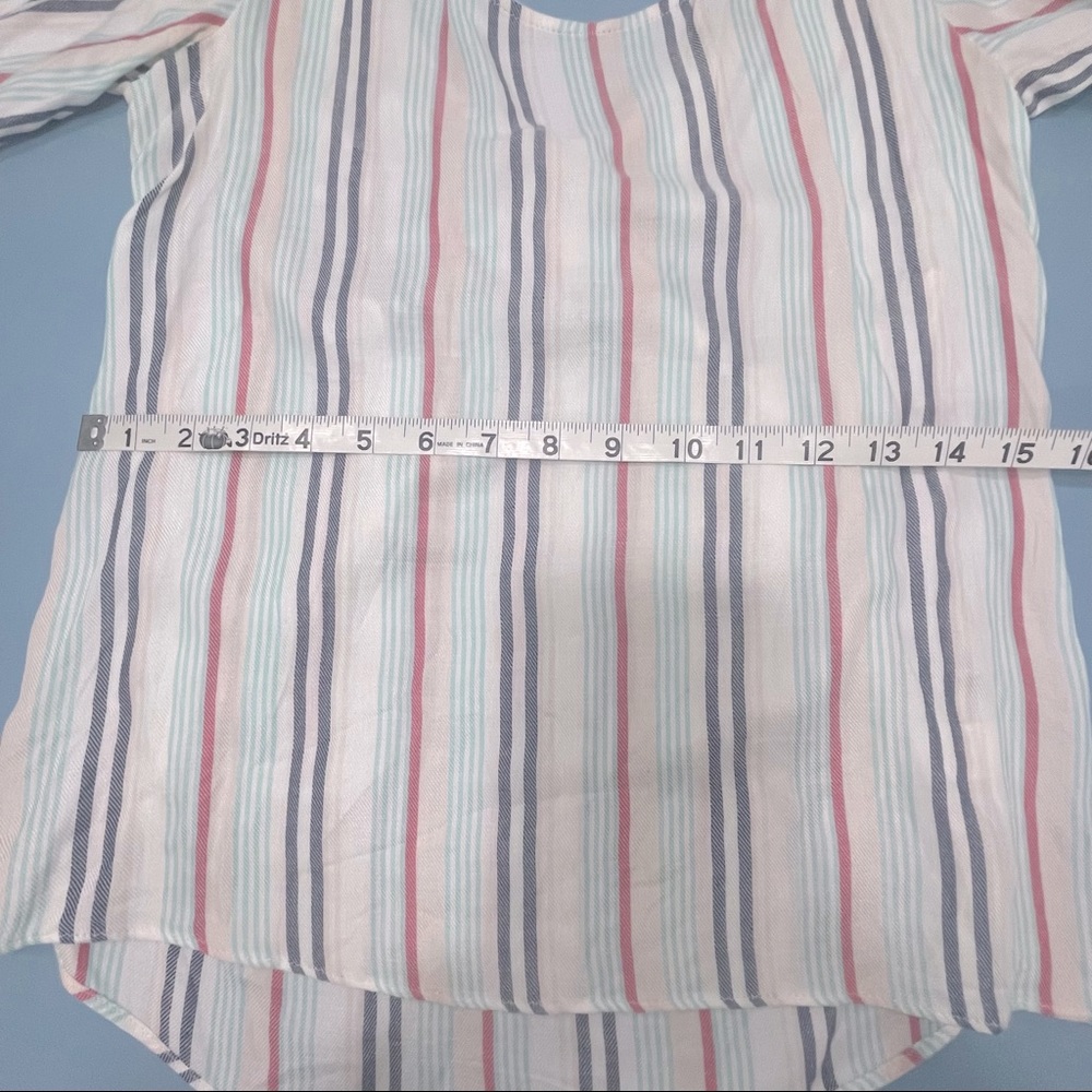 Drew Striped Statement Top Low Back Statement Sleeves Deep Scoopneck XS - Picture 11 of 12